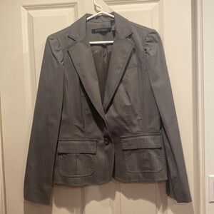 Gray Pinstriped Blazer Structured Jacket Size 10 Fully Lined